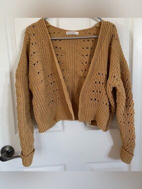 Moon & Madison Burnt Yellow Open Knit Cardigan size L